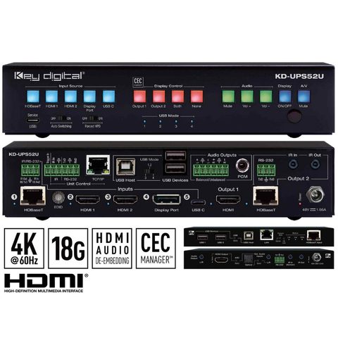 Key Digital usb c switcher Front and Rear View
