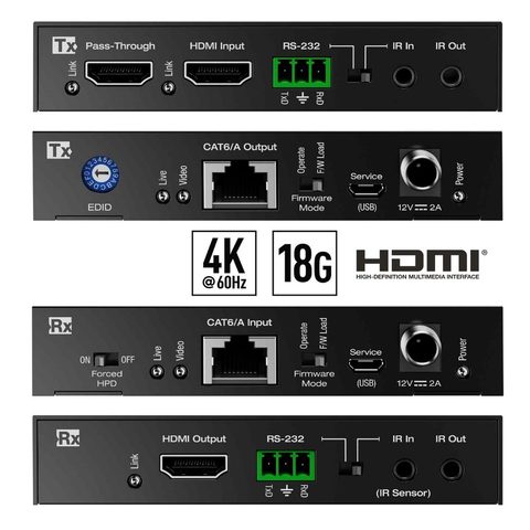 KD HDMI extender 4k Tx and Rx front and rear