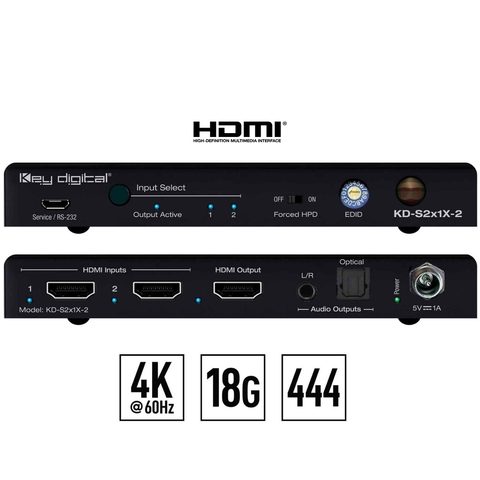 Key Digital hdmi 2 input 1 output Front and rear View