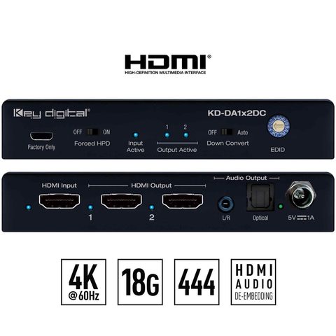 Key Digital hdmi audio splitter front and rear view