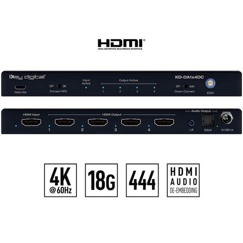 Key Digital hdmi 4k splitter front and rear view