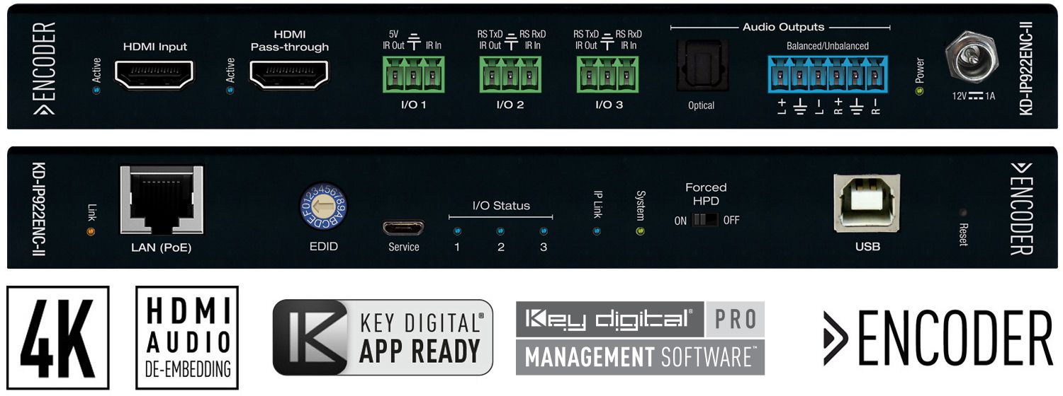 Key Digital av over ip encoder front and rear view