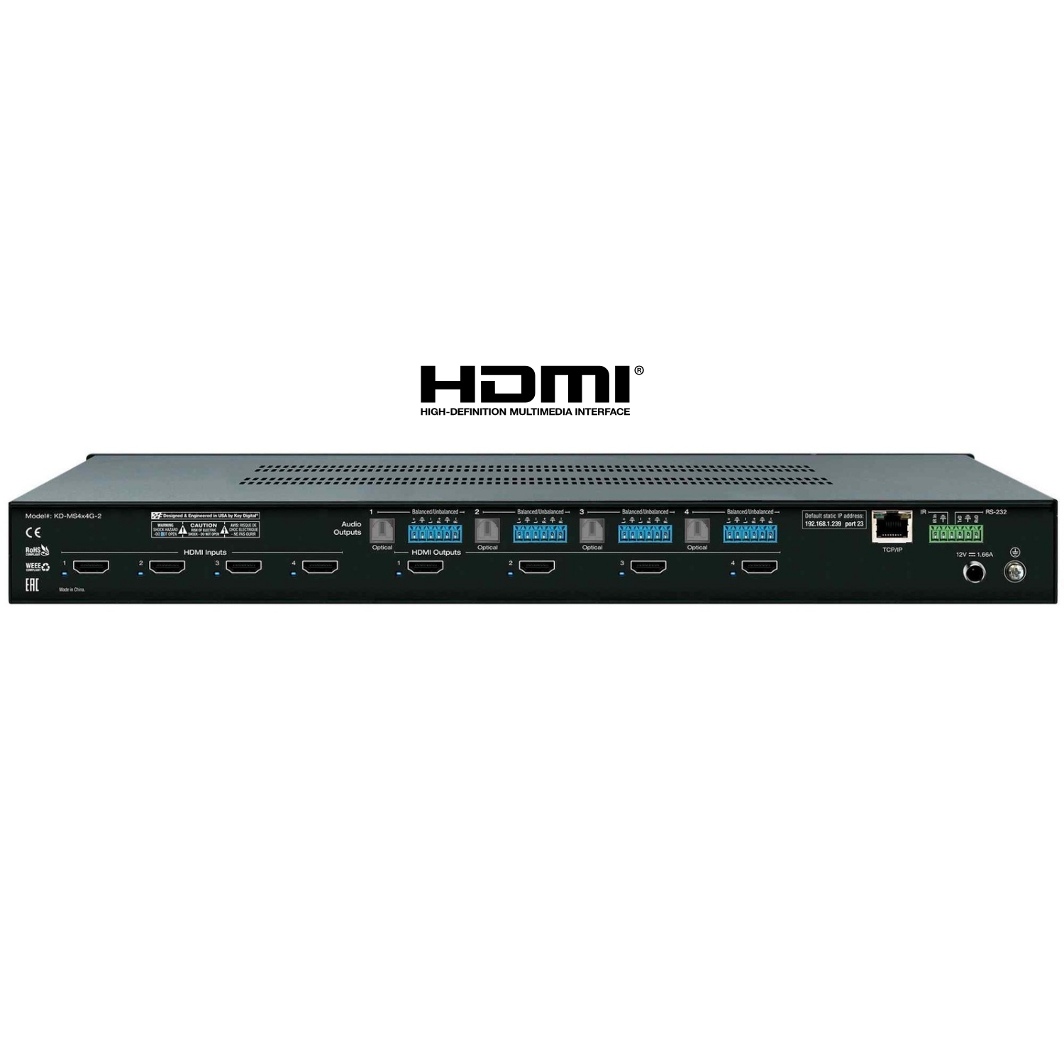 Key Digital hdmi matrix switcher 4x4 rear view