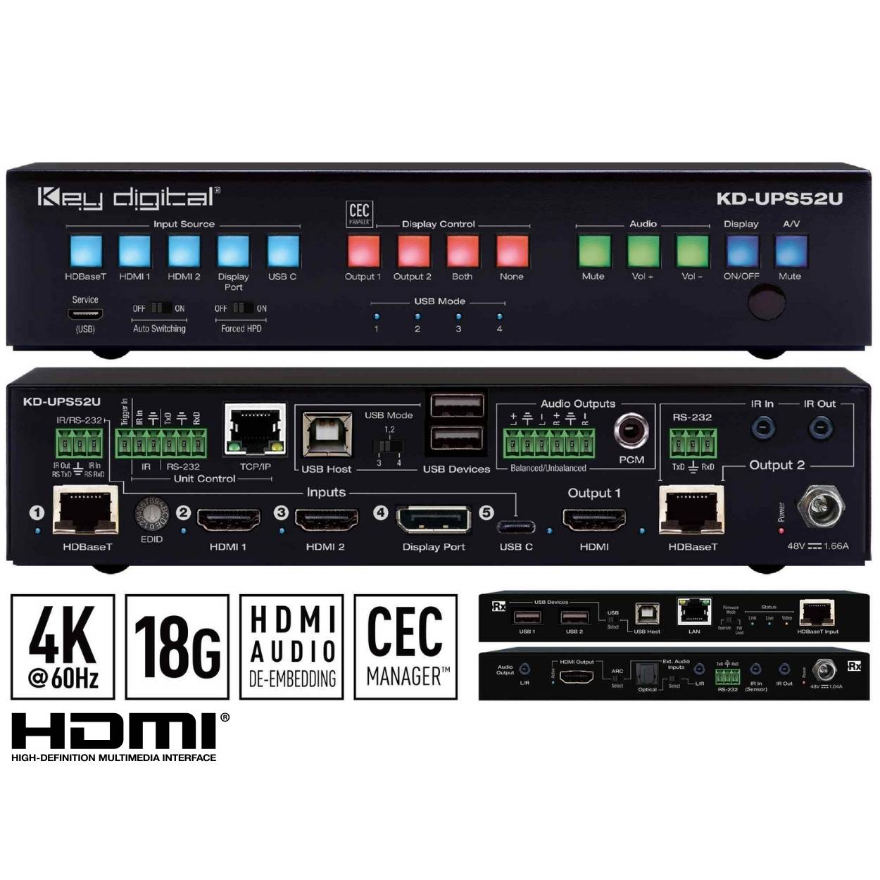 Key Digital usb c switcher Front and Rear View