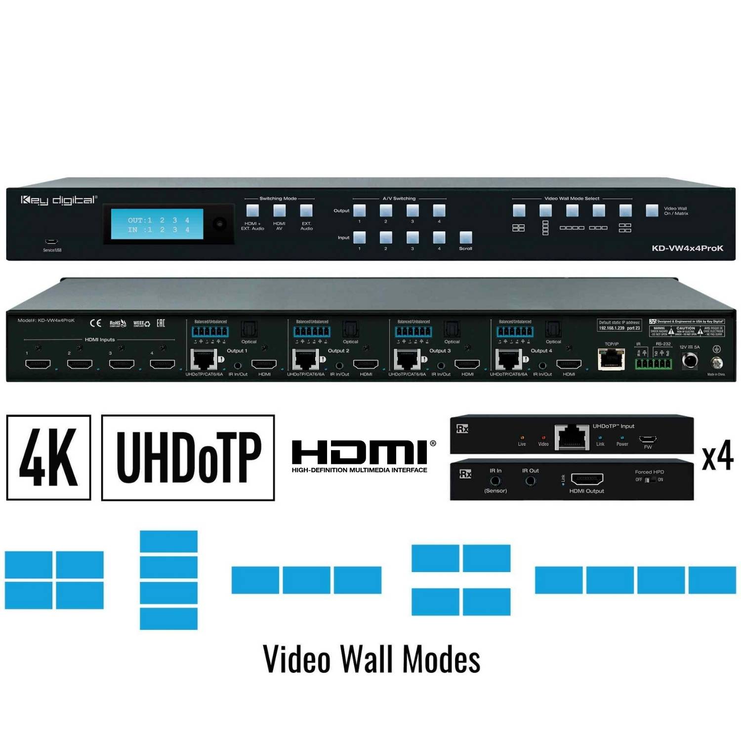 KD video matrix switcher front and rear