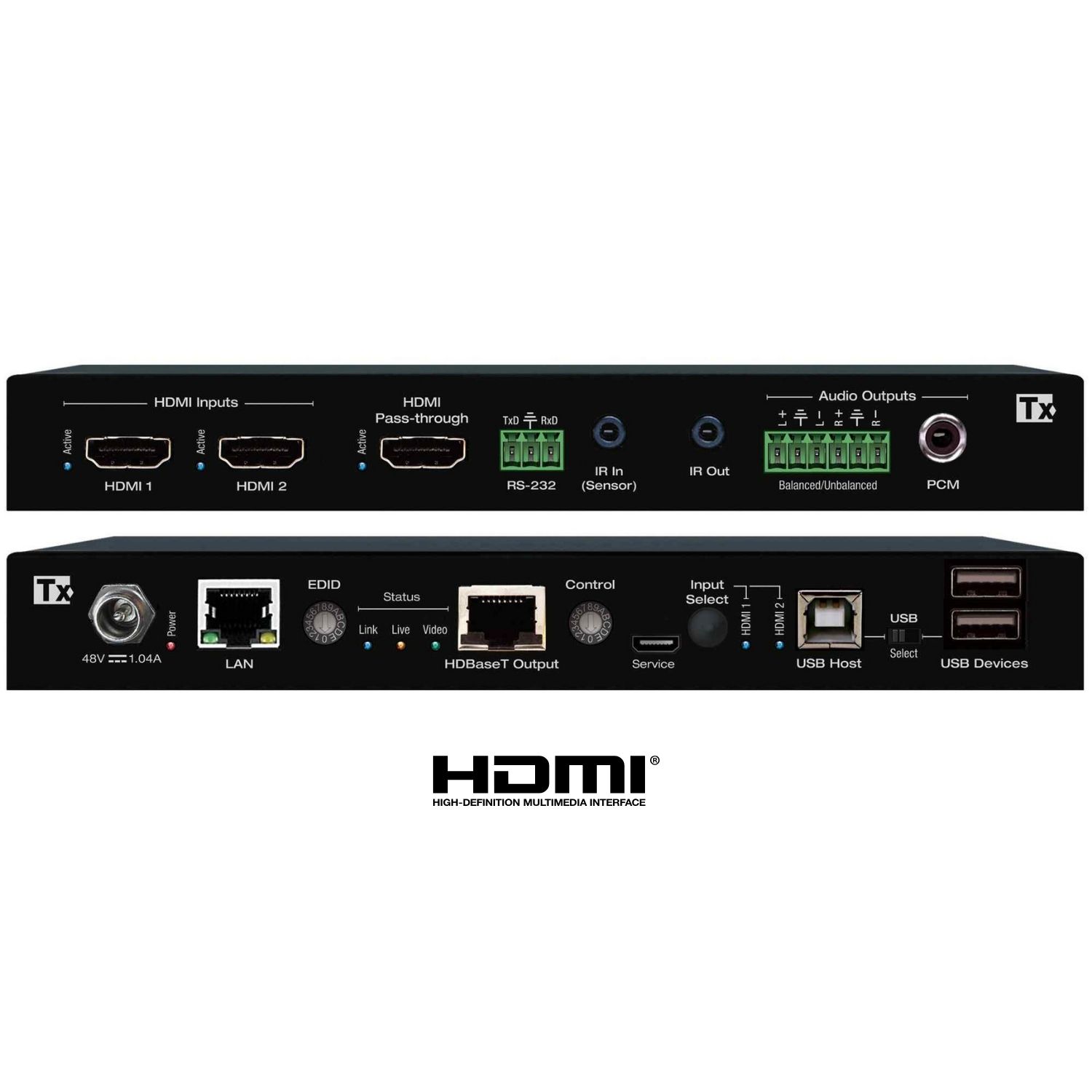 hdbaset extender Tx front and rear