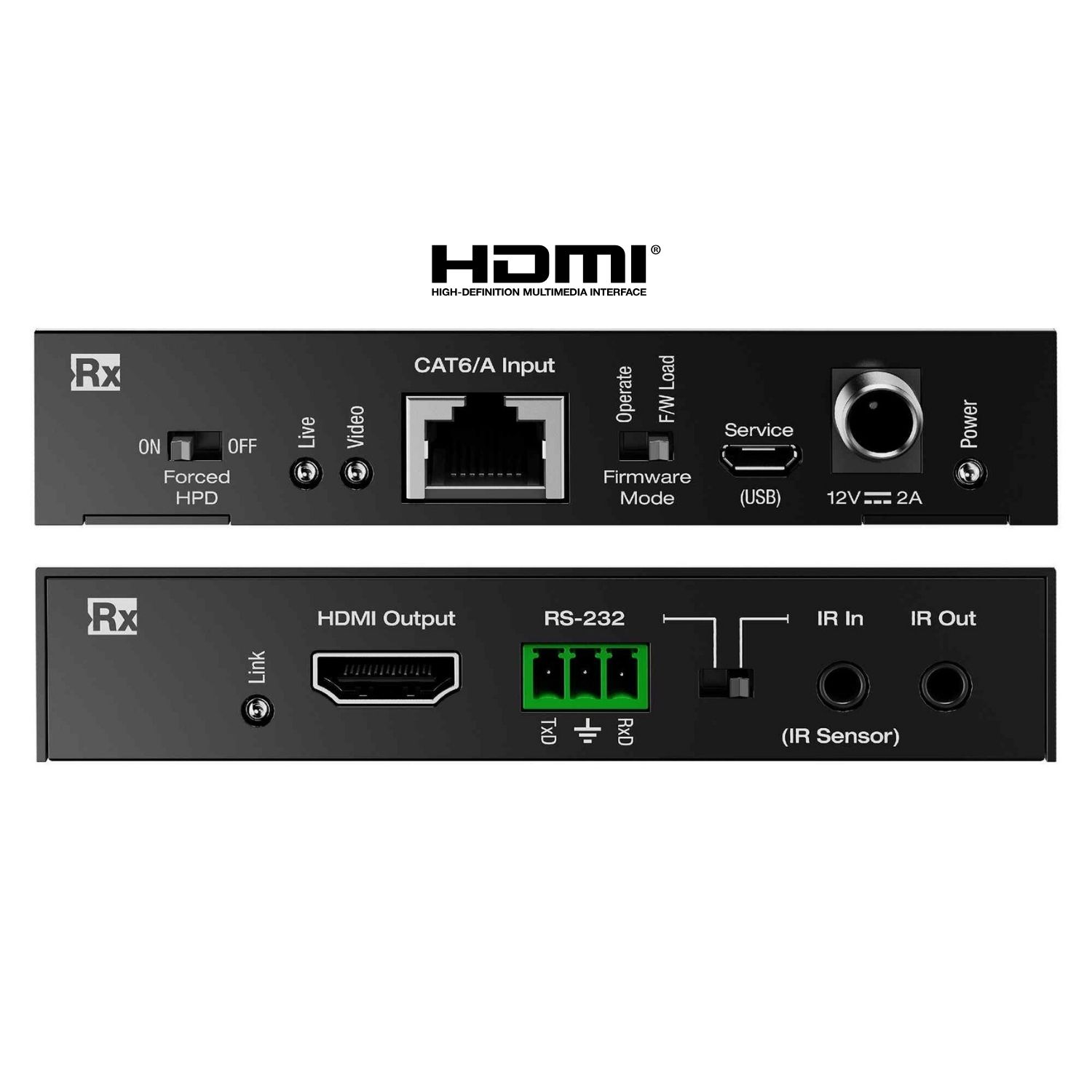 Rx cat6 to hdmi extender front and rear