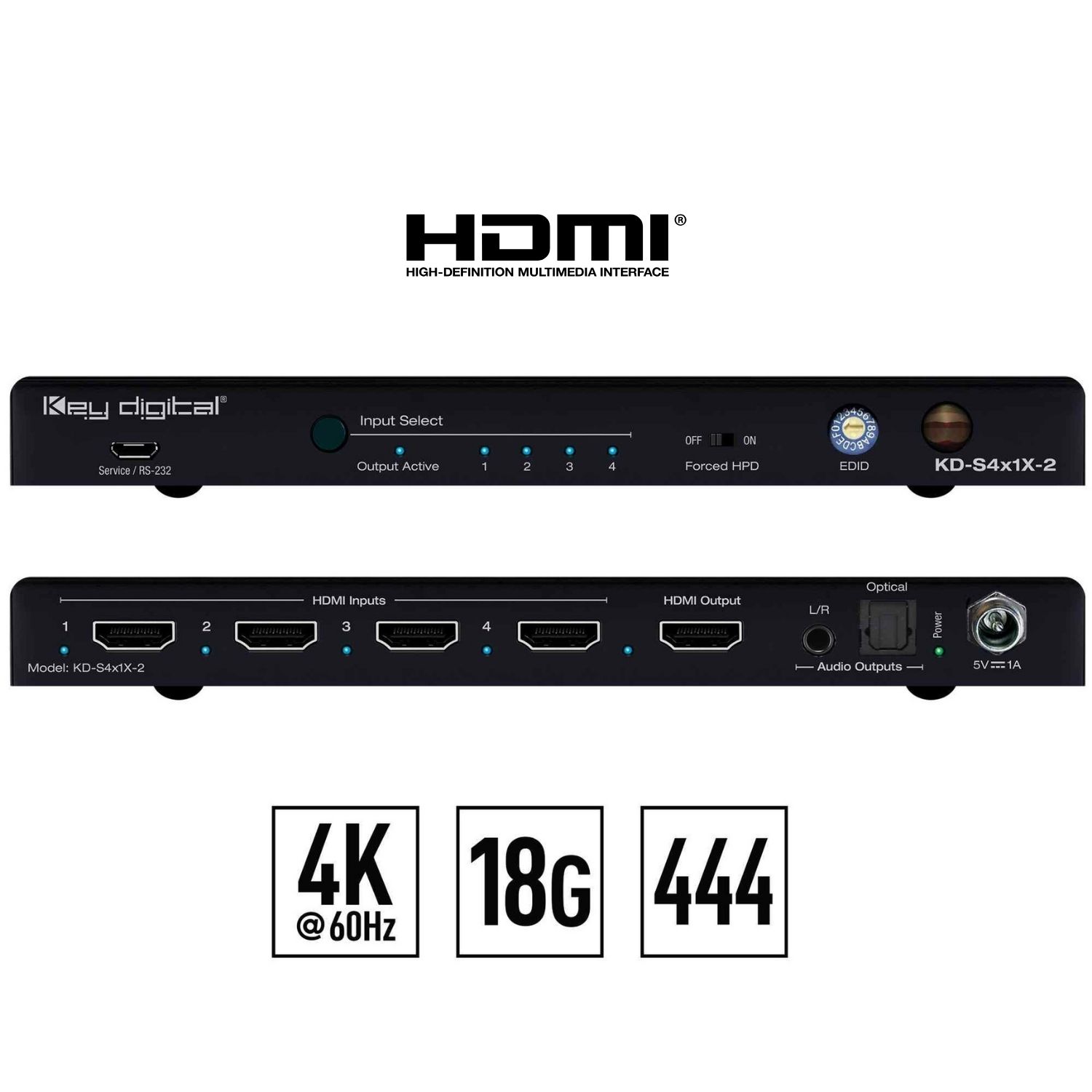 Key Digital hdmi auto switch Front and Rear View