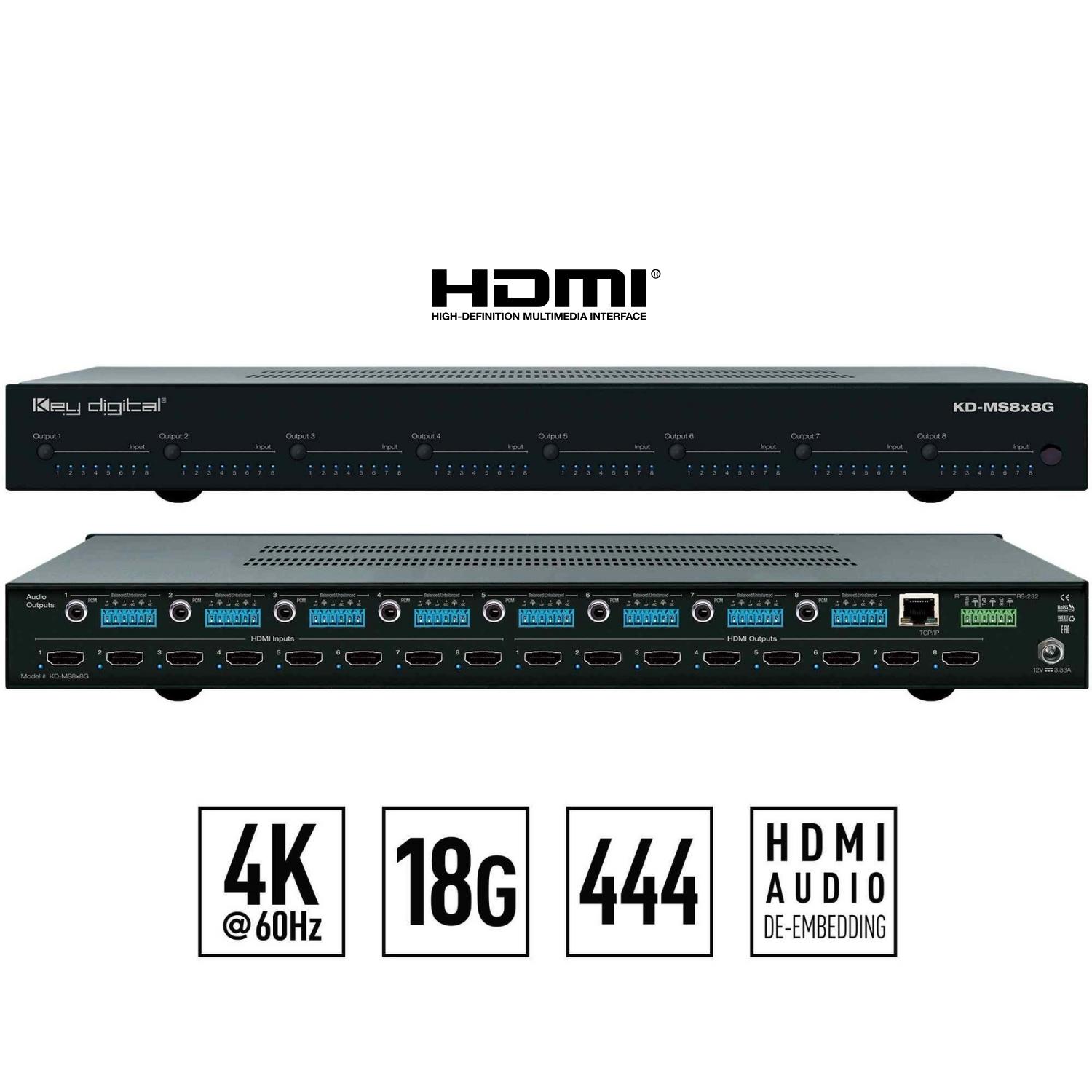Key Digital hdmi matrix switcher front and rear view