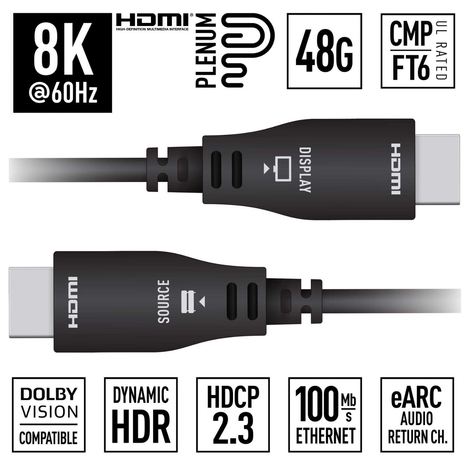 KD-AOCH98P 8K Plenum Active Optical HDMI Cable