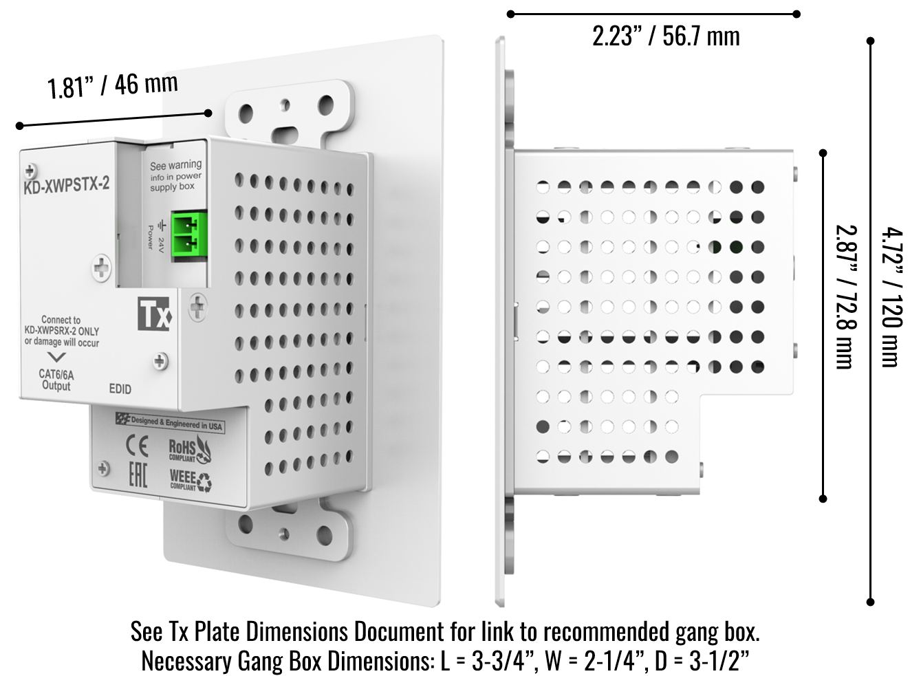 wall plate extender Tx Dimensions